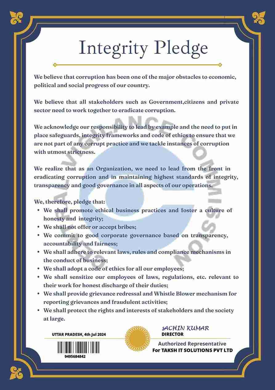 Central Vigilance Commission Integrity Pledge Certificate